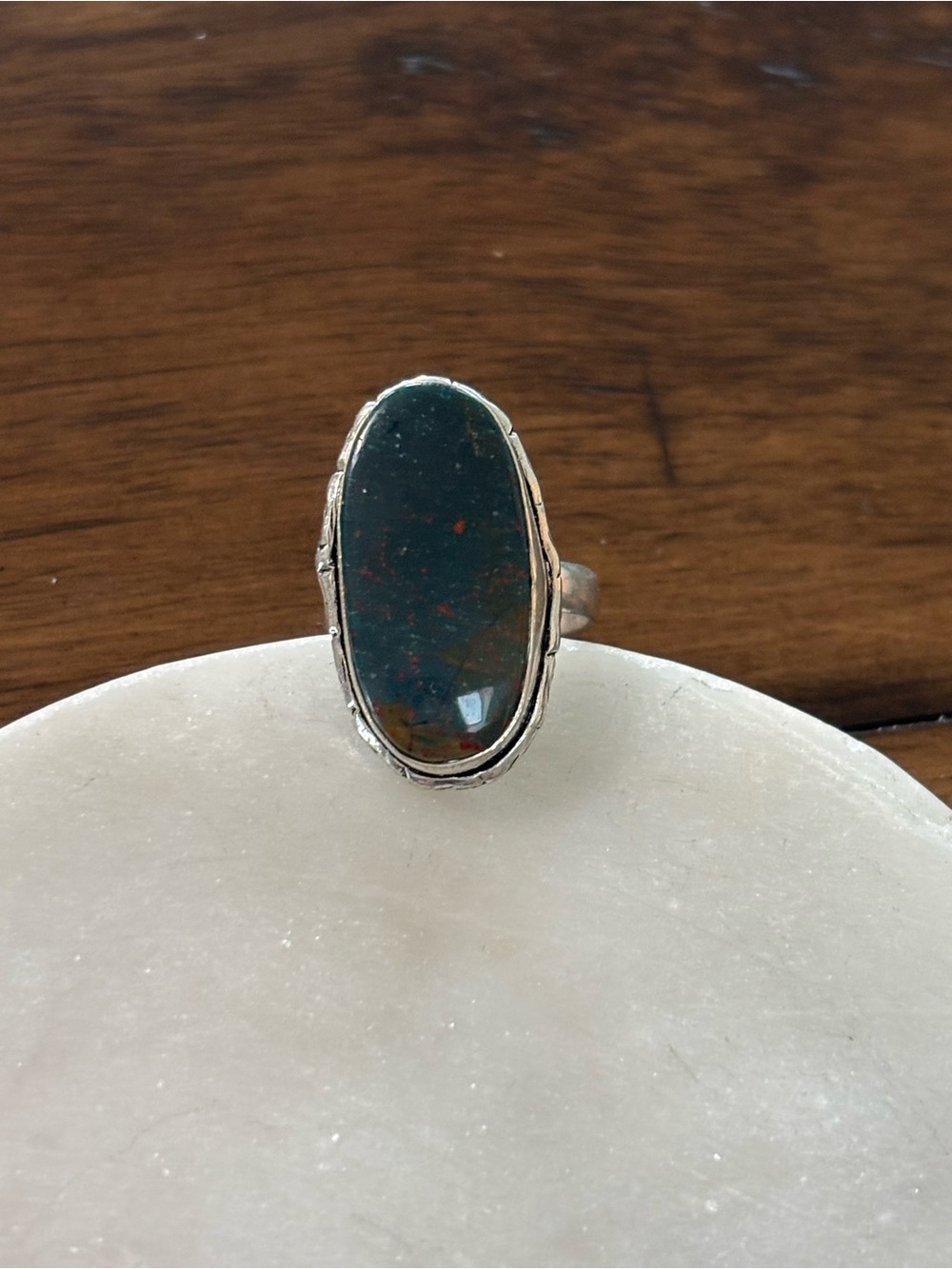 Sterling Silver Dark Green Bloodstone Oval Ring